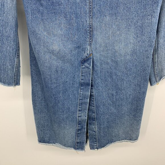 Zara Trench Coat Blue Distressed Denim Button Snap Fray Jacket - Picture 13 of 14